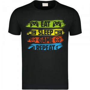 T-Shirt „Eat Sleep Game Repeat“ – Schwarz & Weiß | Gamer Lifestyle Shirt